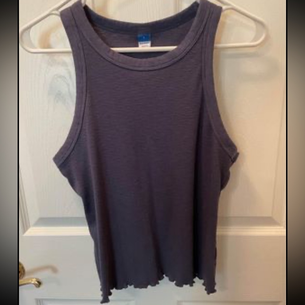 Old Navy Women’s Ribbed Lettuce Edge Sleeveless Blue Tank ~ Size Large ~Like New